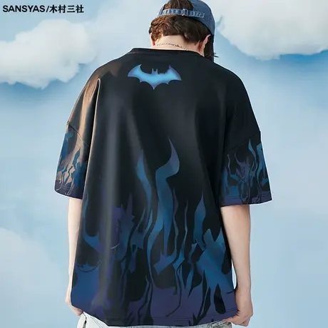 木村三社x蝙蝠侠BatMan 联名款短袖t恤男ins潮牌百搭宽松夏季上衣图片