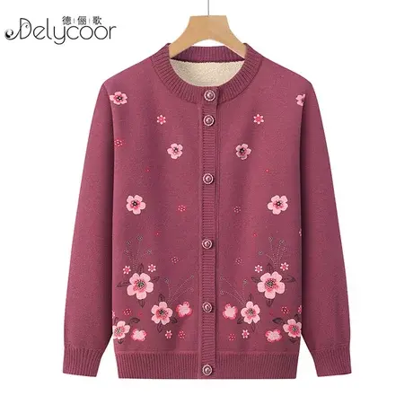 妈妈装冬装毛衣开衫中老年人女奶奶装加绒加厚秋冬老太太上衣外套图片