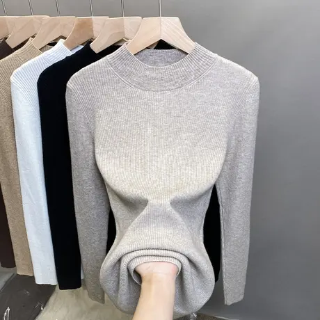 半高领毛衣女修身打底衫2023秋冬新款套头外穿针织衫洋气内搭上衣商品大图