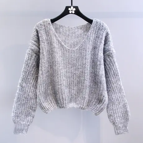 高级感慵懒风镂空毛衣女秋冬2023新款宽松显瘦洋气短款长袖针织衫图片