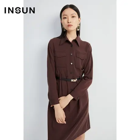 INSUN恩裳线上专选秋季小尖领工装风衬衫连衣裙图片