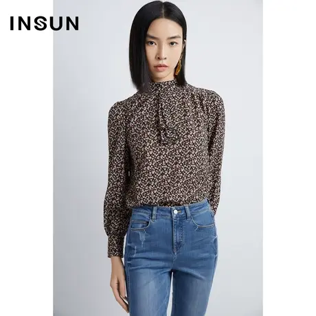 INSUN恩裳秋季修身飘带印花衬衫商品大图