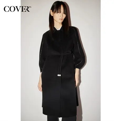 COVER冬季钻链线条感100%绵羊毛大衣图片
