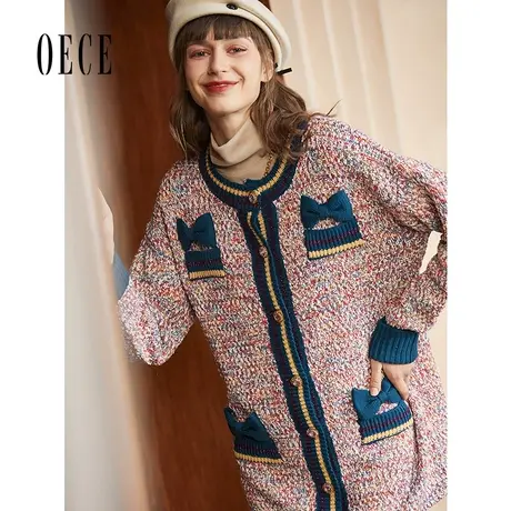 Oece冬装新款 气质甜美蝴蝶结毛针织衫开衫秋毛衣外套商品大图