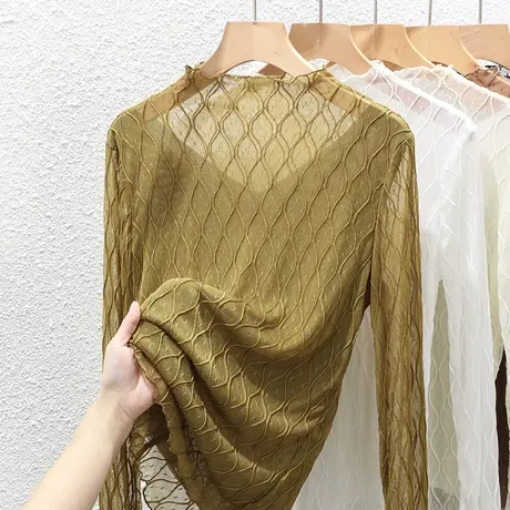 白色蕾丝打底衫女内搭春秋款2023爆款小众独特短款上衣正肩女t恤商品大图