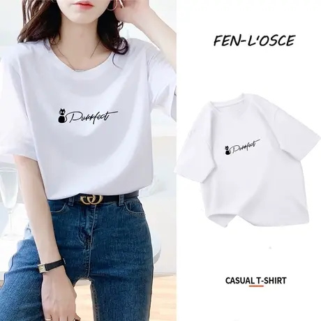 纯棉短袖t恤女2023年夏季新款字母印花体恤宽松大码圆领上衣ins潮商品大图