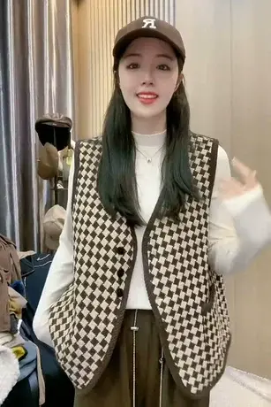 法式复古千鸟格小香风马甲女2023秋季新款外穿无袖花呢外套上衣潮商品大图