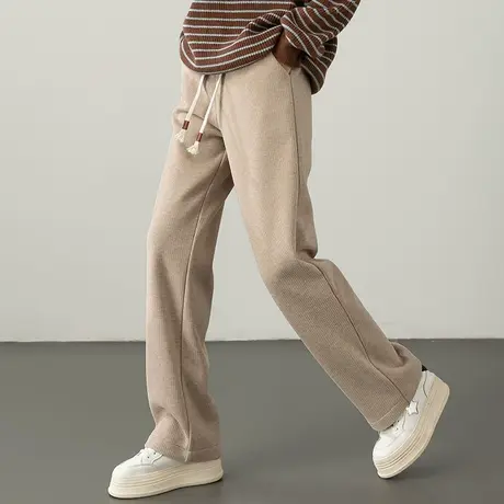 加绒阔腿裤女2024新款秋冬针织女裤冬季加厚裤子高腰直筒裤休闲裤商品大图