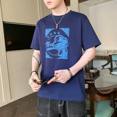 男士纯棉短袖T恤夏天潮流百搭马里奥印花体恤夏季男装圆领上衣服商品大图