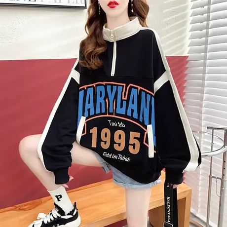 设计感小众半高领卫衣女春秋季韩版宽松薄款早秋装小个子上衣外套商品大图