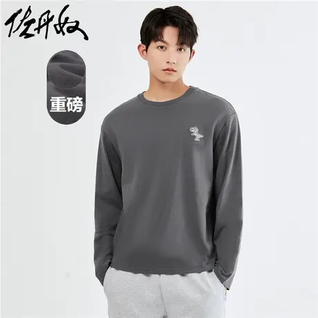 佐丹奴T恤男装纯棉重磅针织恐龙牙刷绣花圆领长袖T恤 18023624商品大图