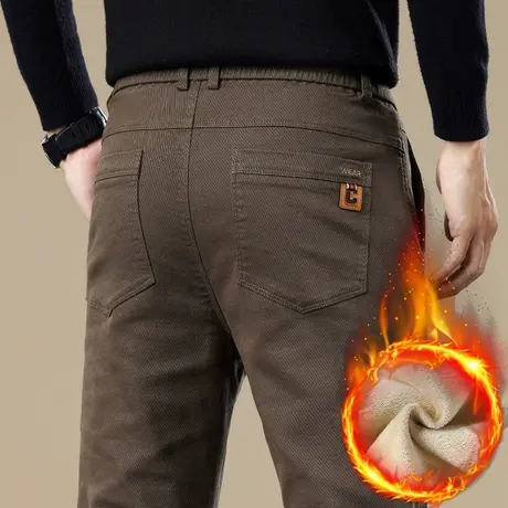 2024年新款男士弹力直筒商务西裤冬季加绒加厚保暖休闲裤子秋冬款商品大图