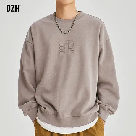 男士美式圆领卫衣男潮牌宽松秋季长袖上衣2023新款灰色打底衫外套图片