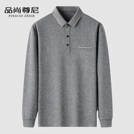 【亲肤透气】爸爸装春季上衣宽松净色百搭翻领男士长袖T恤中老年商品大图