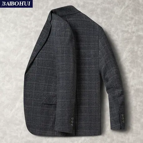 秋季新款中年商务休闲格子小西装男士外套修身单件呢子西服男上衣商品大图