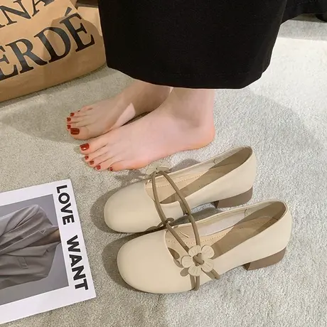 平底单鞋女夏晚晚温柔鞋2023新款奶奶鞋配裙子一脚蹬玛丽珍豆豆鞋图片