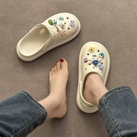 爆款可爱少女心包头拖鞋女2023年春季新款平底外穿卡通洞洞凉鞋女商品大图