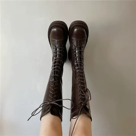 网红长筒靴女2023年新款秋冬不过膝马丁靴显瘦高筒靴英伦风骑士靴商品大图