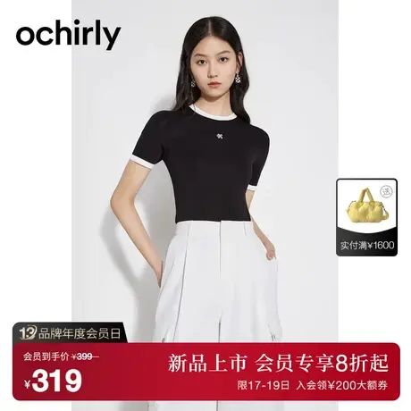 【首降】ochirly欧时力 氧气衫薄短袖针织衫23新款夏显瘦复古上衣商品大图