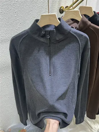 欧货立领长袖设计感双面德绒打底衫女2023秋冬新款百搭针织衫上衣商品大图