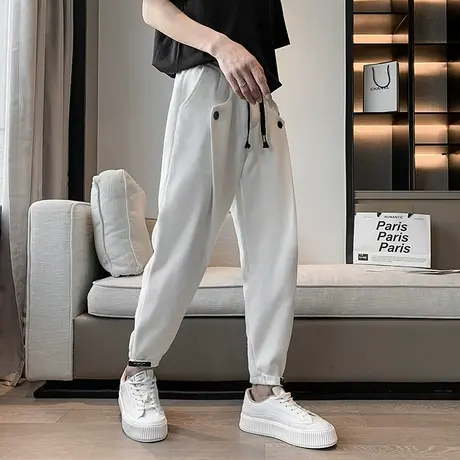秋季男休闲裤裤子卫裤运动裤哈伦纯色松紧学生潮牌潮流束脚裤百搭商品大图