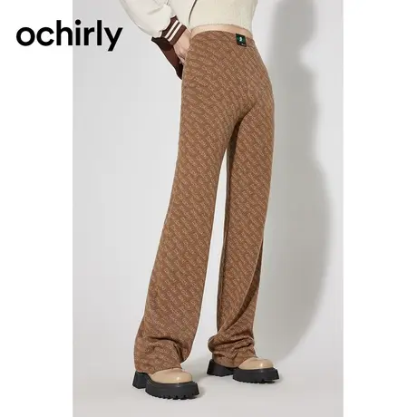 tokidoki系列欧时力 羊毛毛织长裤女新款秋装提花直筒高腰显瘦图片