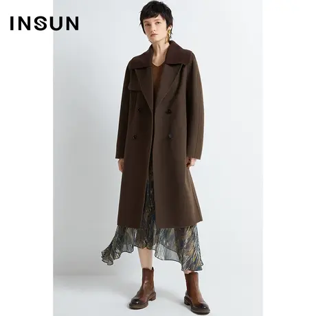 INSUN恩裳冬季双排扣绵羊毛干练都市风毛呢外套商品大图