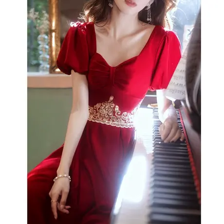 中式敬酒服新娘夏季薄款泡泡袖中长款秀禾服小个子礼服女答谢宴图片