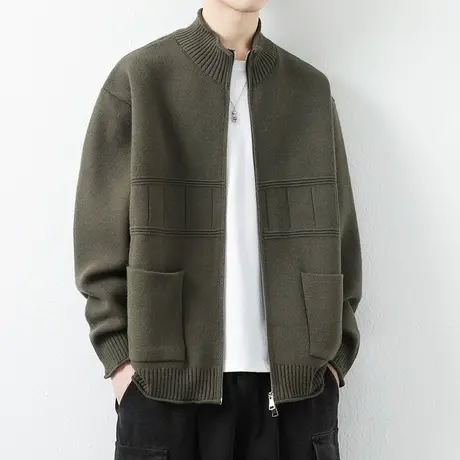 立领针织开衫外套男春秋季潮牌宽松休闲夹克男高级感春装线衣褂子商品大图