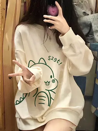 奶呼呼卫衣女圆领宽松春秋薄款oversize小众潮牌高街长袖上衣外套商品大图