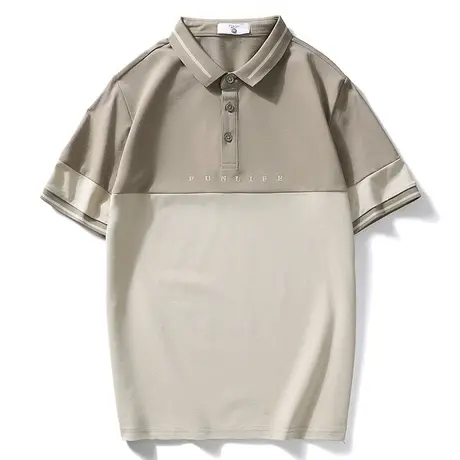 珠地棉polo衫男宽松夏季拼色薄款短袖潮牌纯棉五分袖半袖翻领t恤商品大图
