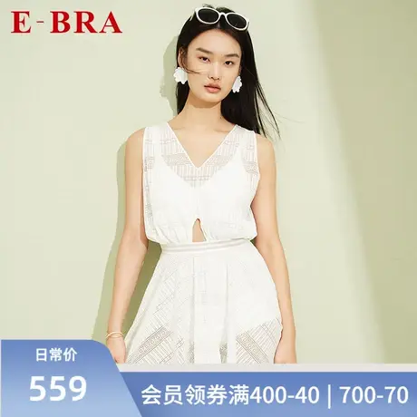安莉芳旗下E-BRA新品蕾丝无袖泳装女遮肚显瘦裙式连体泳衣KS00026商品大图