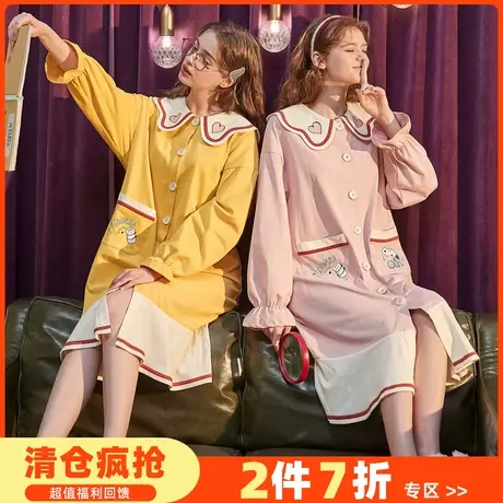 [史努比联名款]唐狮2022春季新款可爱睡裙女宽松纯棉长袖家居服商品大图