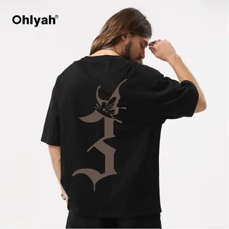 Ohlyah美式潮牌ins宽松大码男女同款短袖T恤重磅高街时尚印花半袖商品大图