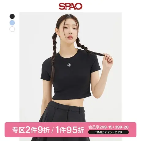 SPAO韩国同款女士T恤春季新款短袖高腰时尚女士T恤SPRPD37G01商品大图
