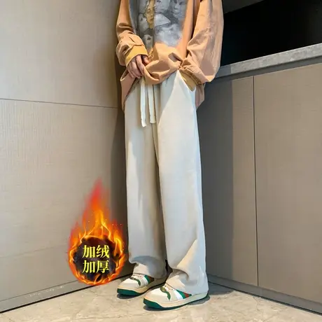 灯芯绒卫裤男士加绒加厚秋冬季潮牌休闲阔腿直筒裤运动长裤子男款商品大图