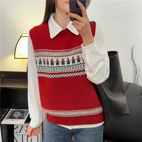 针织马甲背心女春季2024年新款内搭圆领套头洋气针织马夹女装上衣商品大图