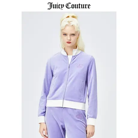 Juicy Couture橘滋天鹅绒外套女春季新款撞色长袖天鹅绒连帽夹克商品大图