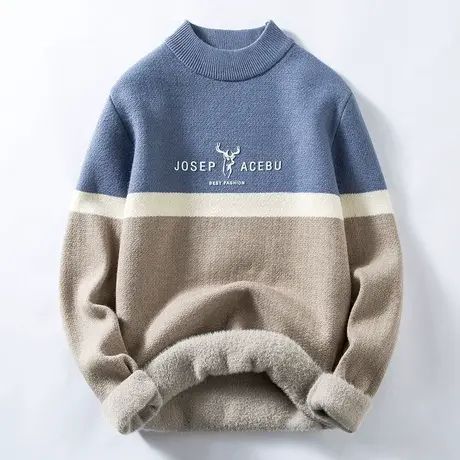 冬季高中学生半高领毛衣男加绒加厚青少年厚款针织衫男孩毛线衣潮商品大图