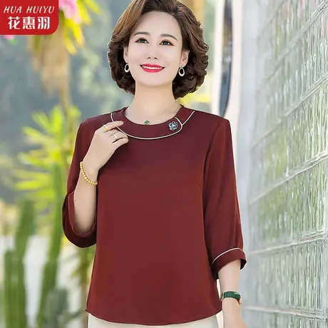 妈妈T恤女2022年春秋新款宽松休闲秋装中老年女长袖打底小衫上衣商品大图