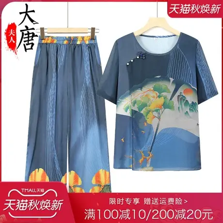 新款妈妈夏装套装洋气质时尚宽松显瘦加肥加大码中老年国风两件套图片