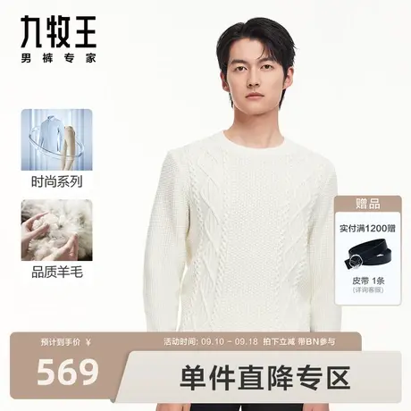 [含羊毛]九牧王男装羊毛混纺毛衫23秋冬新品柔软舒适圆领毛衣男BN图片