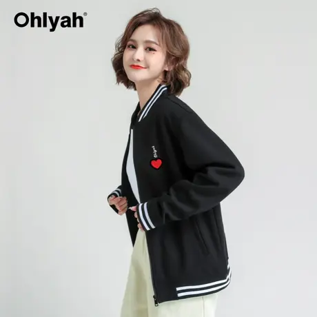 Ohlyah品牌 韩版棒球服女情侣装爱心形图案卫衣拉链宽松潮牌外套商品大图