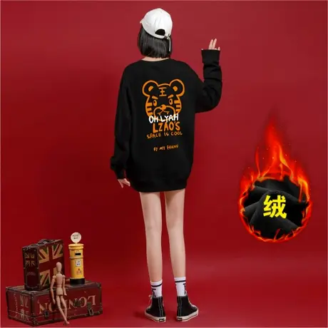 Ohlyah潮牌新款虎虎生威情侣春秋小众加绒加厚卫衣中性女冬季上衣图片