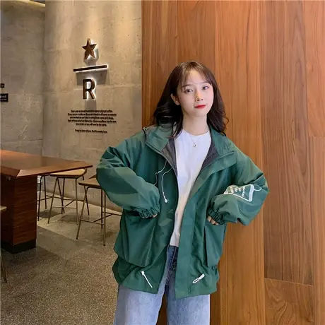 工装外套女春秋冬季2021新款初中学生韩版宽松百搭薄款上衣棒球服商品大图