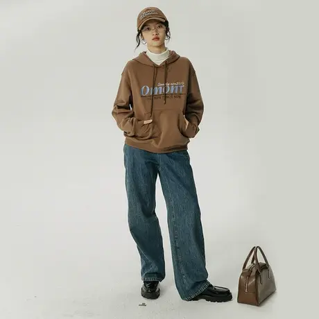 omont蛋挞家 刺绣连帽卫衣女2023秋季新款美式复古宽松卫衣上衣商品大图