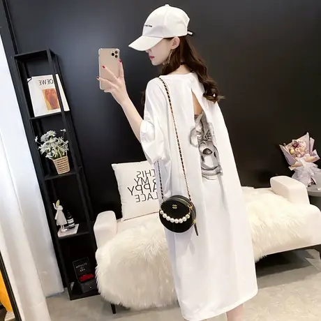 纯棉短袖T恤女装宽松2023年新款秋季洋气中长款设计感打底衫爆款商品大图