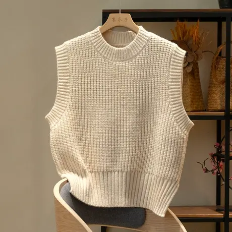 享永子纯色针织马甲背心女文艺复古宽松显瘦上衣百搭2023春秋新款商品大图