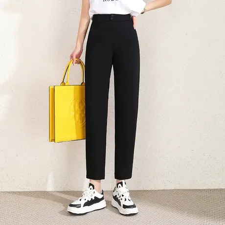 黑色百搭休闲裤女春季2023新款高腰显瘦小脚裤通勤时尚哈伦裤子潮图片