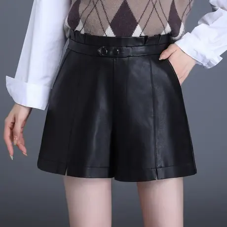 时尚皮短裤女秋季外穿高腰阔腿裤2023新款皮裤显瘦百搭靴裤休闲裤商品大图